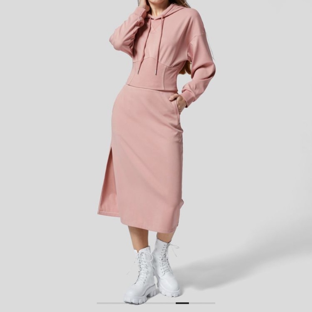 Ribbed High Waisted Drawstring Side Pocket Split Solid A-line
Midi Casua… - Picture 8 of 11